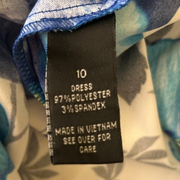 AB Studio SZ 10 Tropical Print Blues Fit & Flare Dress Career Dressy or Casual - Picture 7 of 9